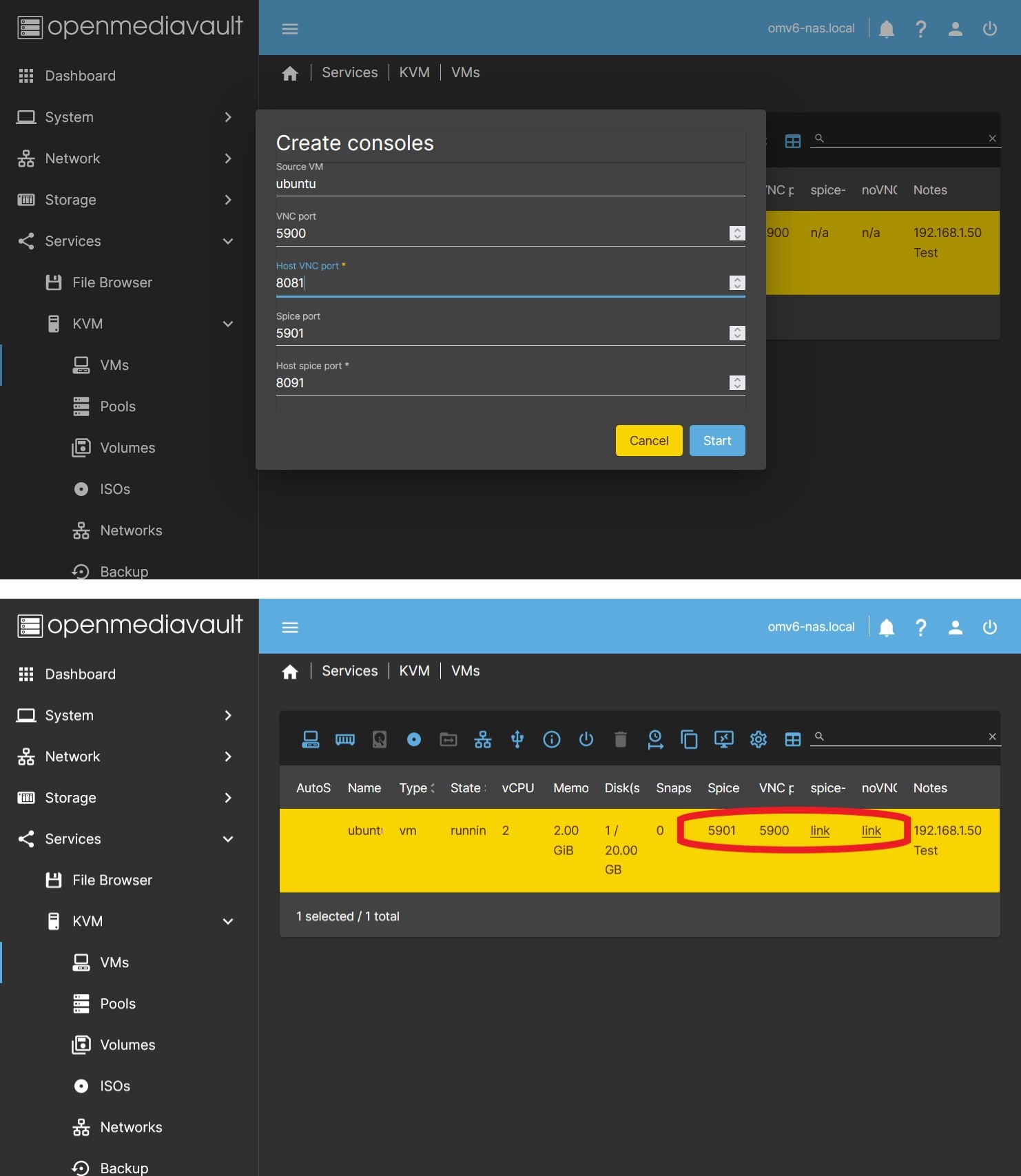 Services >KVM > VMs > Create Consoles