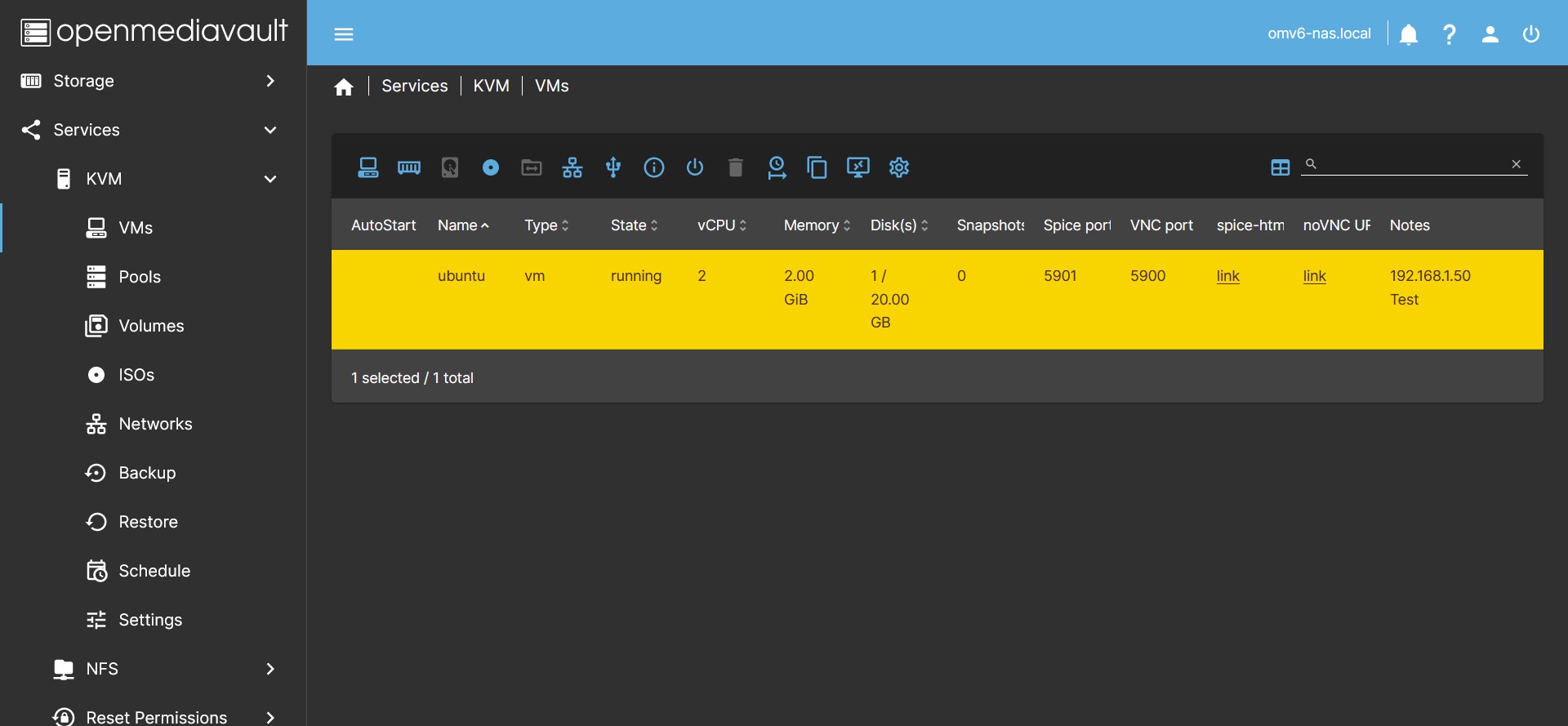 Services > KVM > VMs