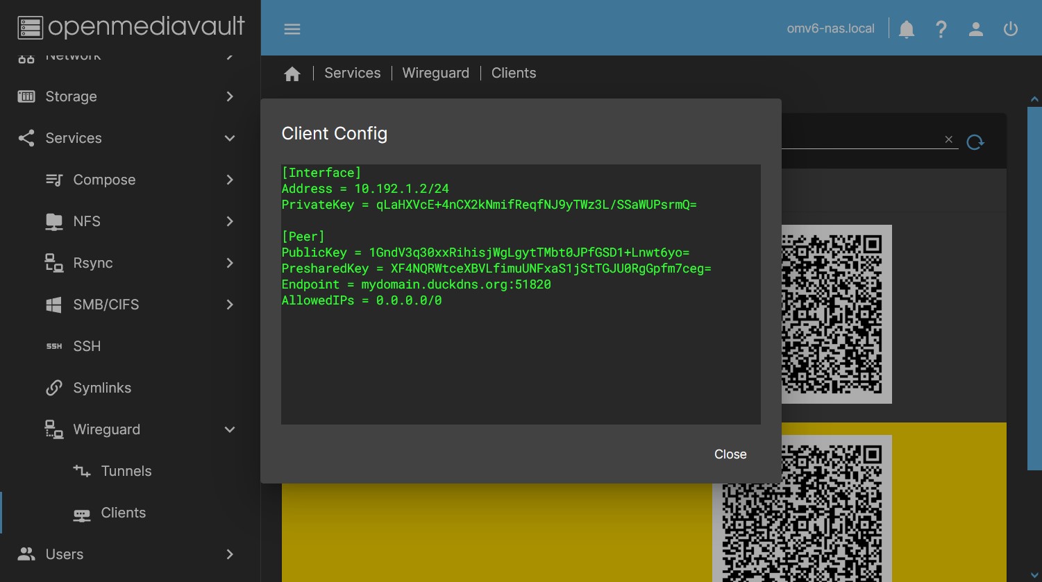 Wireguard > Clients > Client config