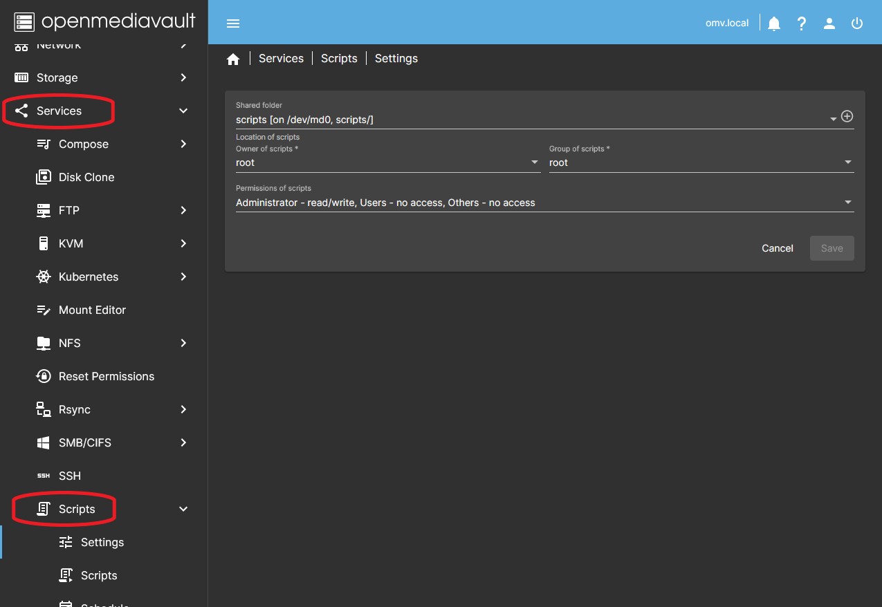 Services Scripts Settings