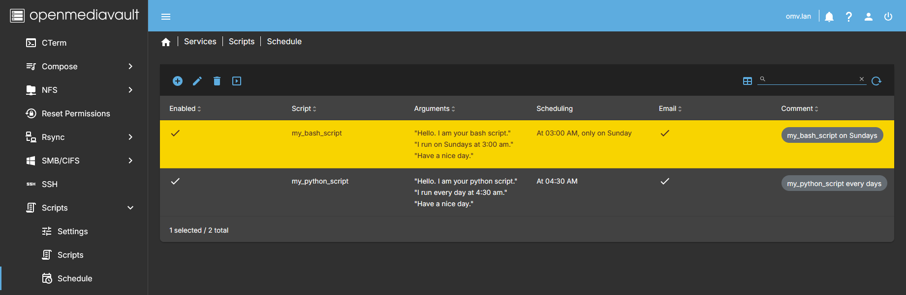 Services Scripts Schedule
