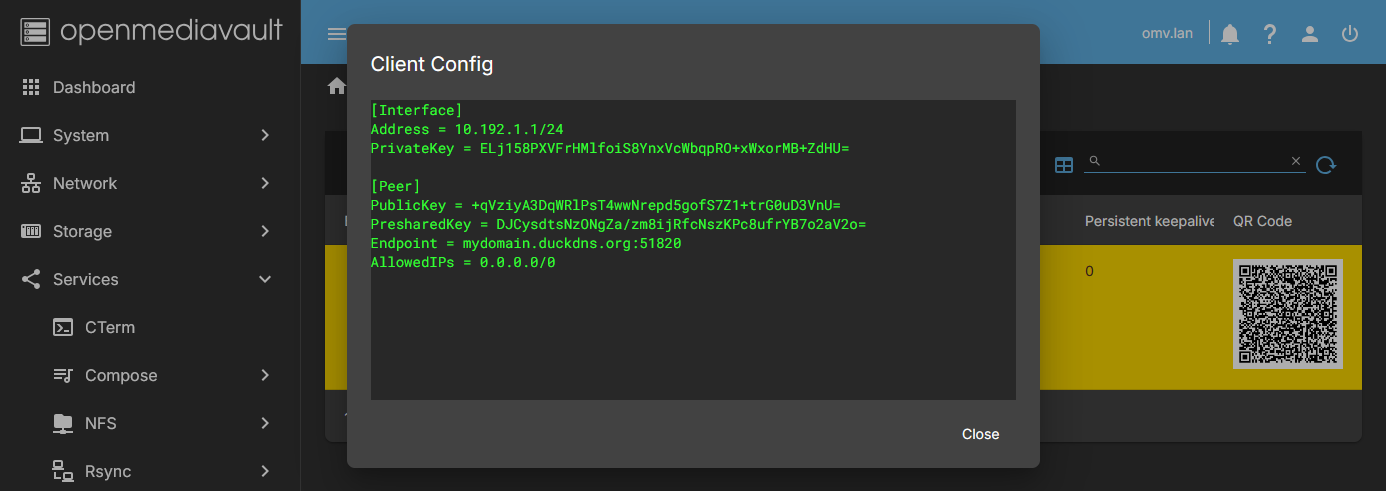 Wireguard > Clients > Client config
